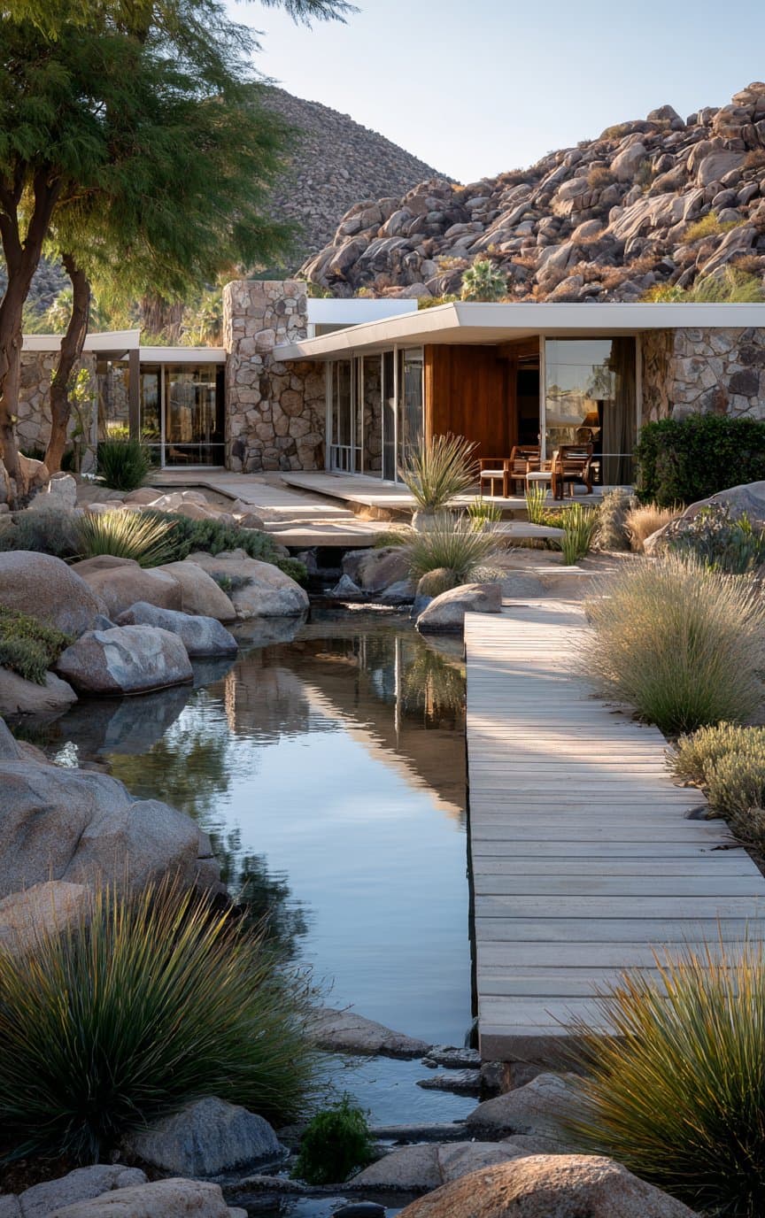 Drought-tolerant Utah xeriscape landscape with native grasses, decorative rock, and drip-irrigated planting beds